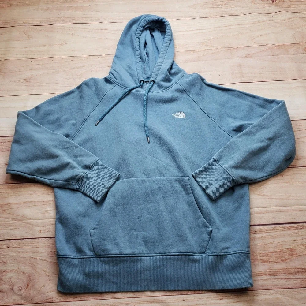 The North Face Hoodie Mens XL Blue Pullover Fleece Hooded Pockets Drawstring‎